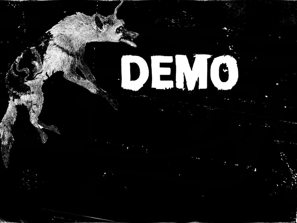 A slide with the title; 'Demo' and a black and white photo of a hyena that I Photoshopped to be all wobbly and blurry.