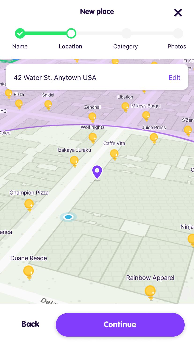 The Location screen of the Add Place flow